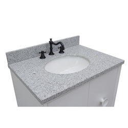 31" Single Vanity In White Finish Top With Gray Granite And Oval Sink - Luxe Bathroom Vanities