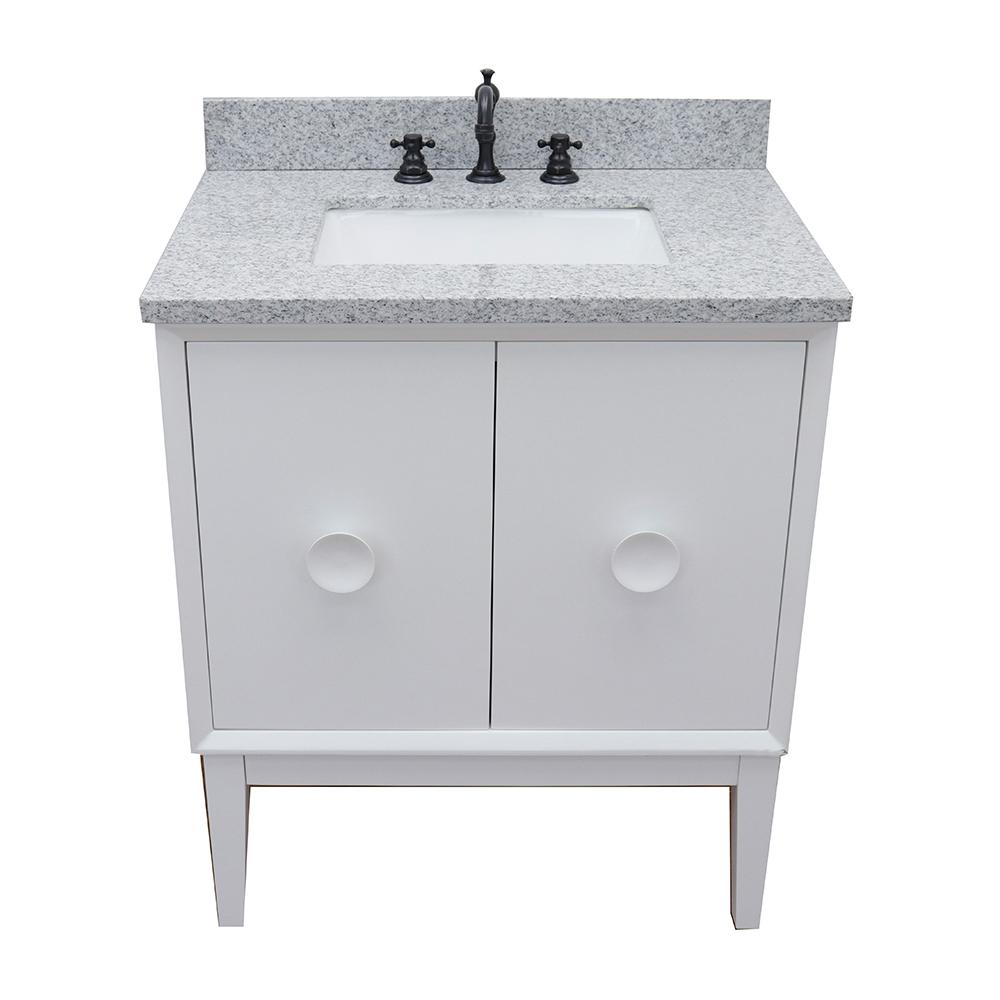 31" Single Vanity In White Finish Top With Gray Granite And Rectangle Sink - Luxe Bathroom Vanities
