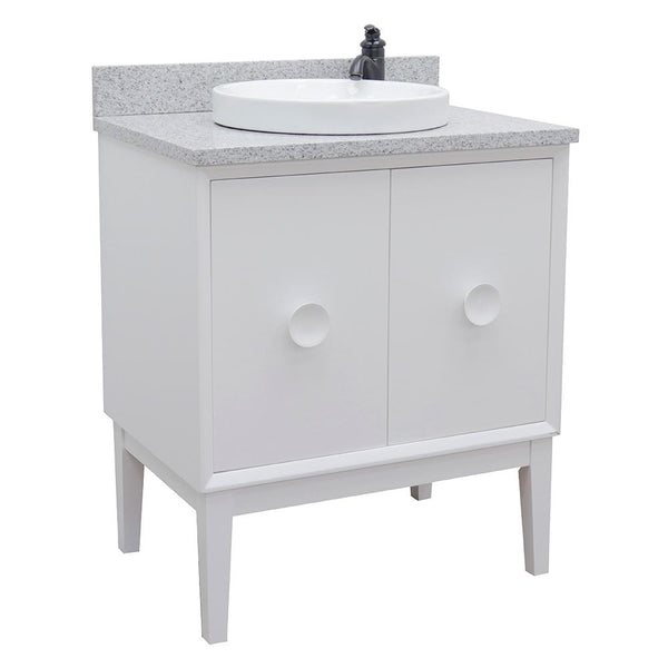 31" Single Vanity In White Finish Top With Gray Granite And Round Sink - Luxe Bathroom Vanities