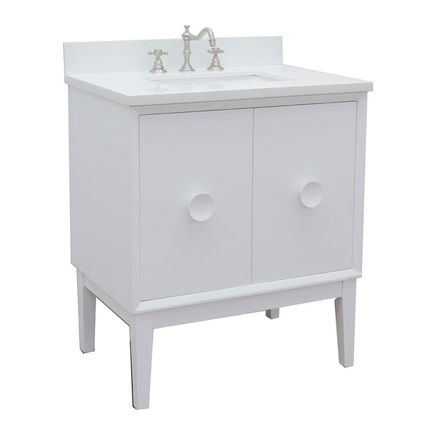 31" Single Vanity In White Finish Top With White Quartz And Rectangle Sink - Luxe Bathroom Vanities