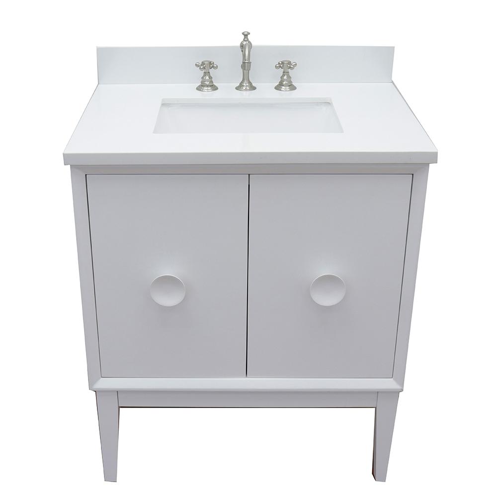 31" Single Vanity In White Finish Top With White Quartz And Rectangle Sink - Luxe Bathroom Vanities