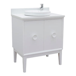 31" Single Vanity In White Finish Top With White Quartz And Round Sink - Luxe Bathroom Vanities