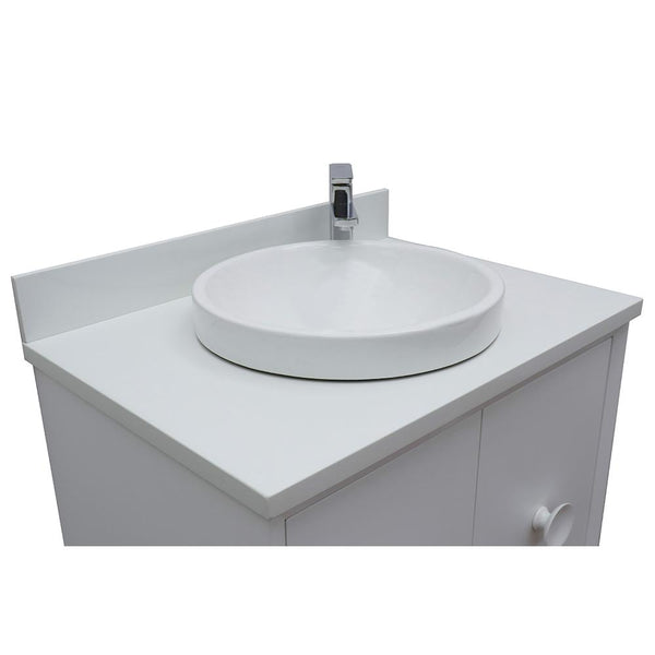 31" Single Vanity In White Finish Top With White Quartz And Round Sink - Luxe Bathroom Vanities