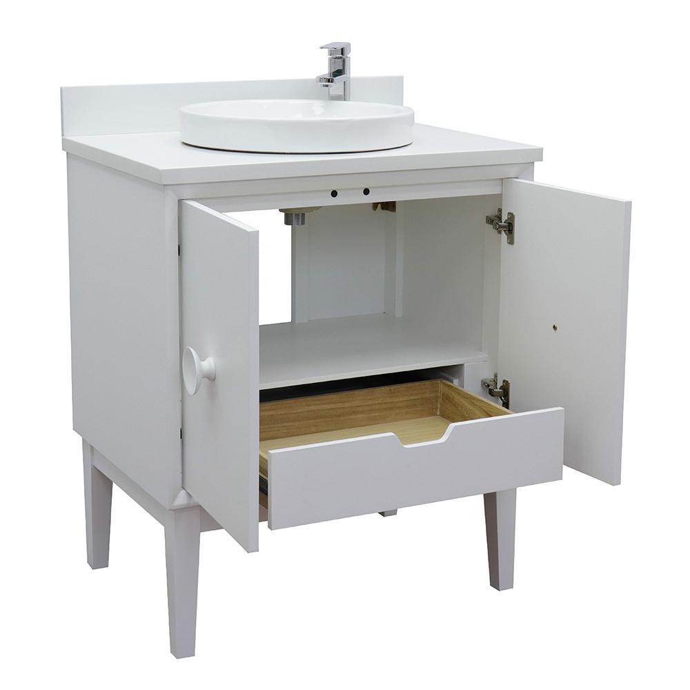 31" Single Vanity In White Finish Top With White Quartz And Round Sink - Luxe Bathroom Vanities