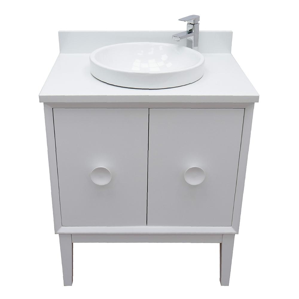 31" Single Vanity In White Finish Top With White Quartz And Round Sink - Luxe Bathroom Vanities