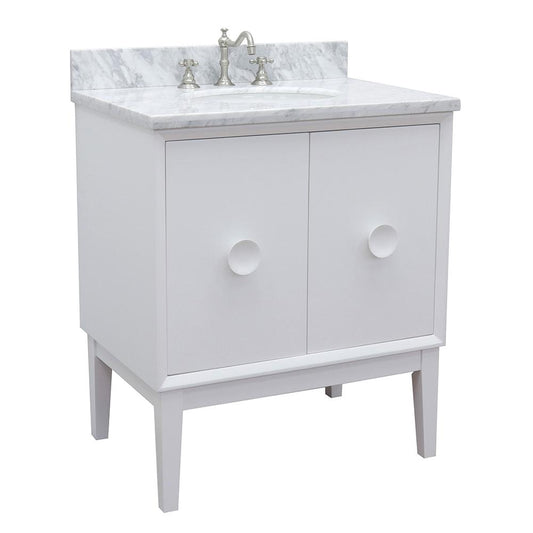 31" Single Vanity In Aqua Blue Finish Top With White Carrara And Oval Sink - Luxe Bathroom Vanities