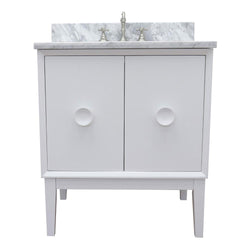 31" Single Vanity In White Finish Top With White Carrara And Oval Sink - Luxe Bathroom Vanities