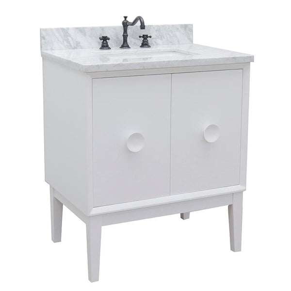 31" Single Vanity In White Finish Top With White Carrara And Rectangle Sink - Luxe Bathroom Vanities