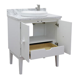 31" Single Vanity In White Finish Top With White Carrara And Round Sink - Luxe Bathroom Vanities