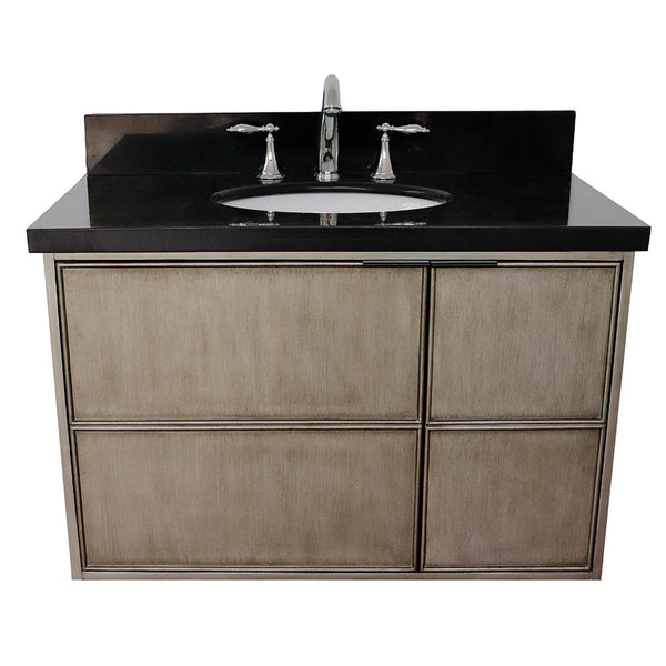 37" Single Wall Mount Vanity In Linen Brown Finish Top With Black Galaxy And Oval Sink - Luxe Bathroom Vanities