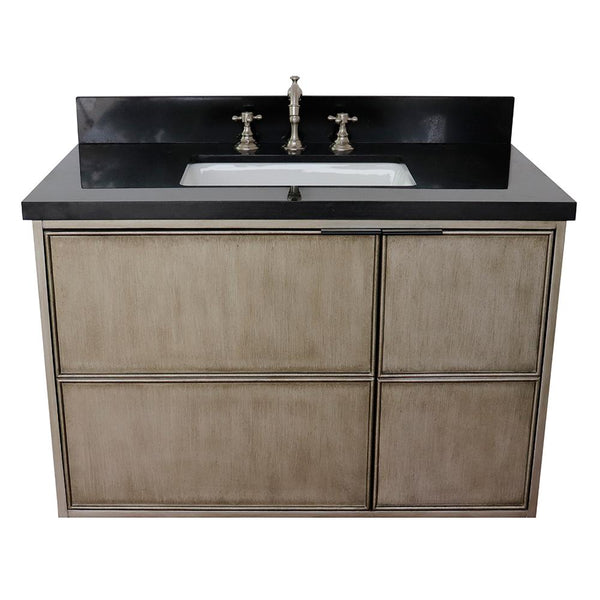 37" Single Wall Mount Vanity In Linen Brown Finish Top With Black Galaxy And Rectangle Sink - Luxe Bathroom Vanities