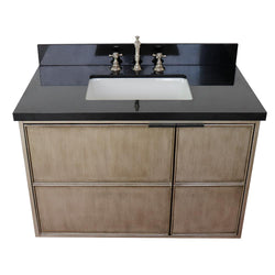 37" Single Wall Mount Vanity In Linen Brown Finish Top With Black Galaxy And Rectangle Sink - Luxe Bathroom Vanities