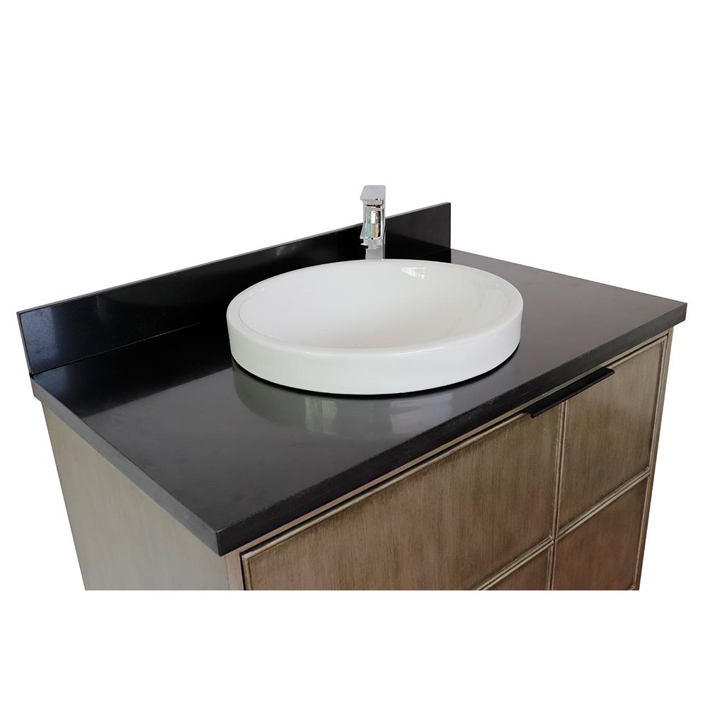 37" Single Wall Mount Vanity In Linen Brown Finish Top With Black Galaxy And Round Sink - Luxe Bathroom Vanities