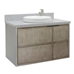 37" Single Wall Mount Vanity In Linen Brown Finish Top With Gray Granite And Round Sink - Luxe Bathroom Vanities