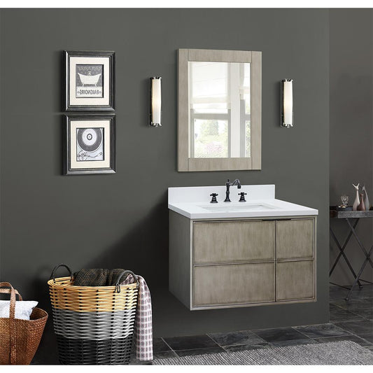 37" Single Wall Mount Vanity In Linen Brown Finish Top With White Quartz And Rectangle Sink - Luxe Bathroom Vanities