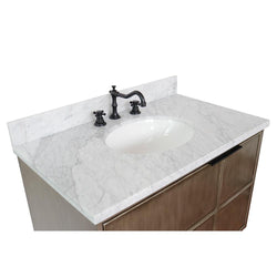 37" Single Wall Mount Vanity In Linen Brown Finish Top With White Carrara And Oval Sink - Luxe Bathroom Vanities