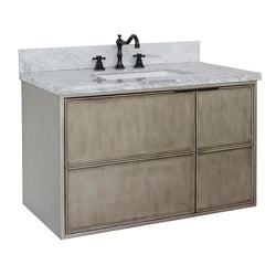 37" Single Wall Mount Vanity In Linen Brown Finish Top With White Carrara And Rectangle Sink - Luxe Bathroom Vanities