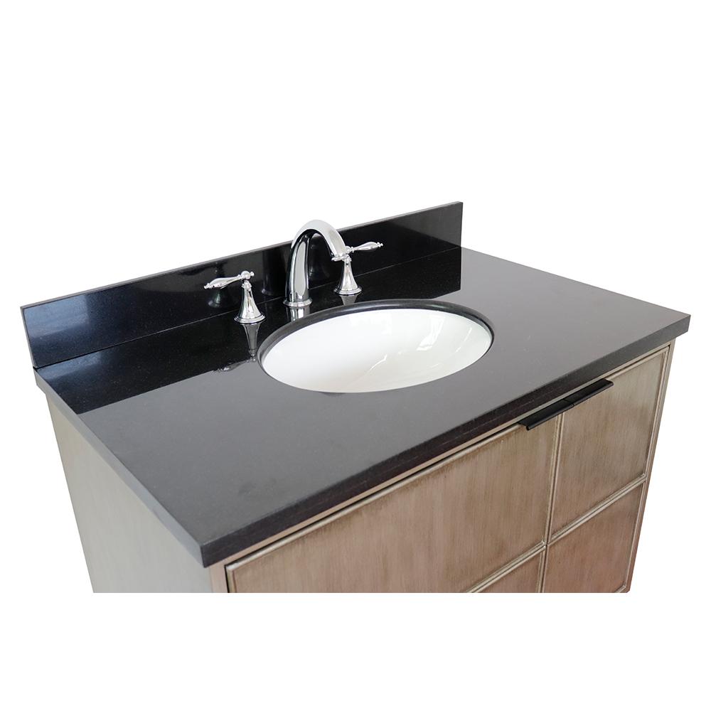 37" Single Vanity In Linen Brown Finish Top With Black Galaxy And Oval Sink - Luxe Bathroom Vanities