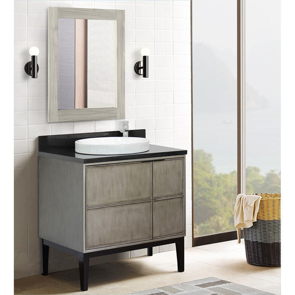 37" Single Vanity In Linen Brown Finish Top With Black Galaxy And Round Sink - Luxe Bathroom Vanities