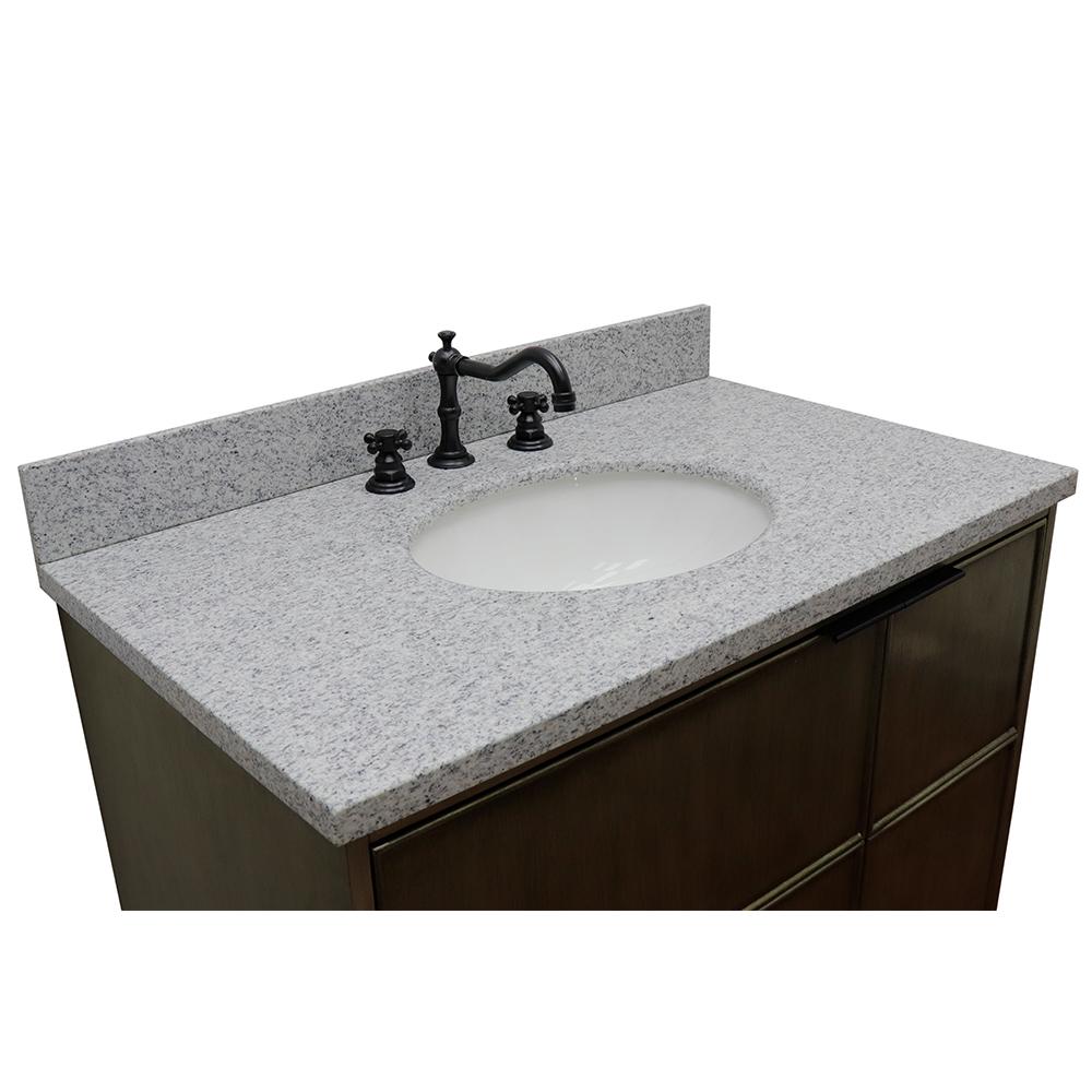 37" Single Vanity In Linen Brown Finish Top With Gray Granite And Oval Sink - Luxe Bathroom Vanities