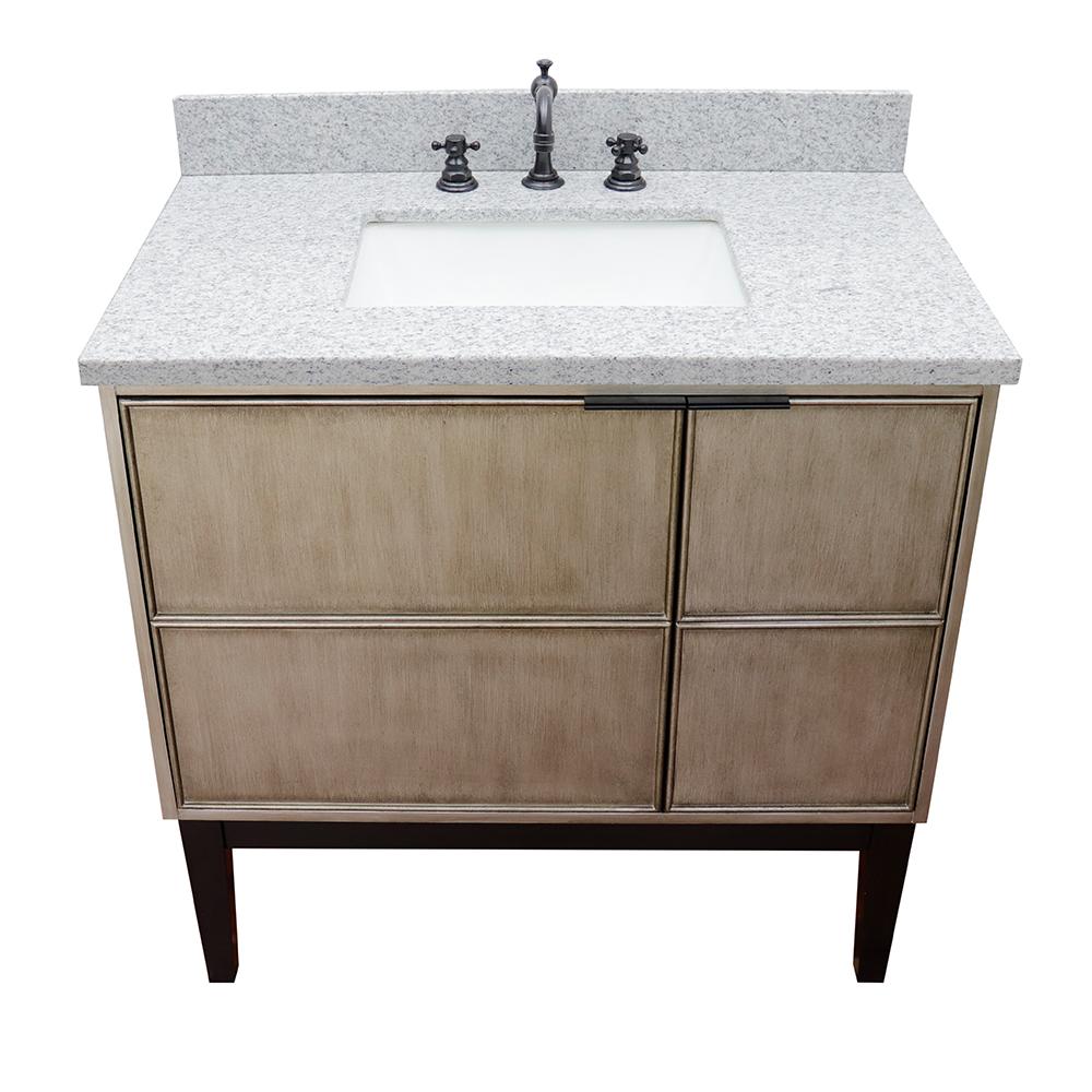 37" Single Vanity In Linen Brown Finish Top With Gray Granite And Rectangle Sink - Luxe Bathroom Vanities