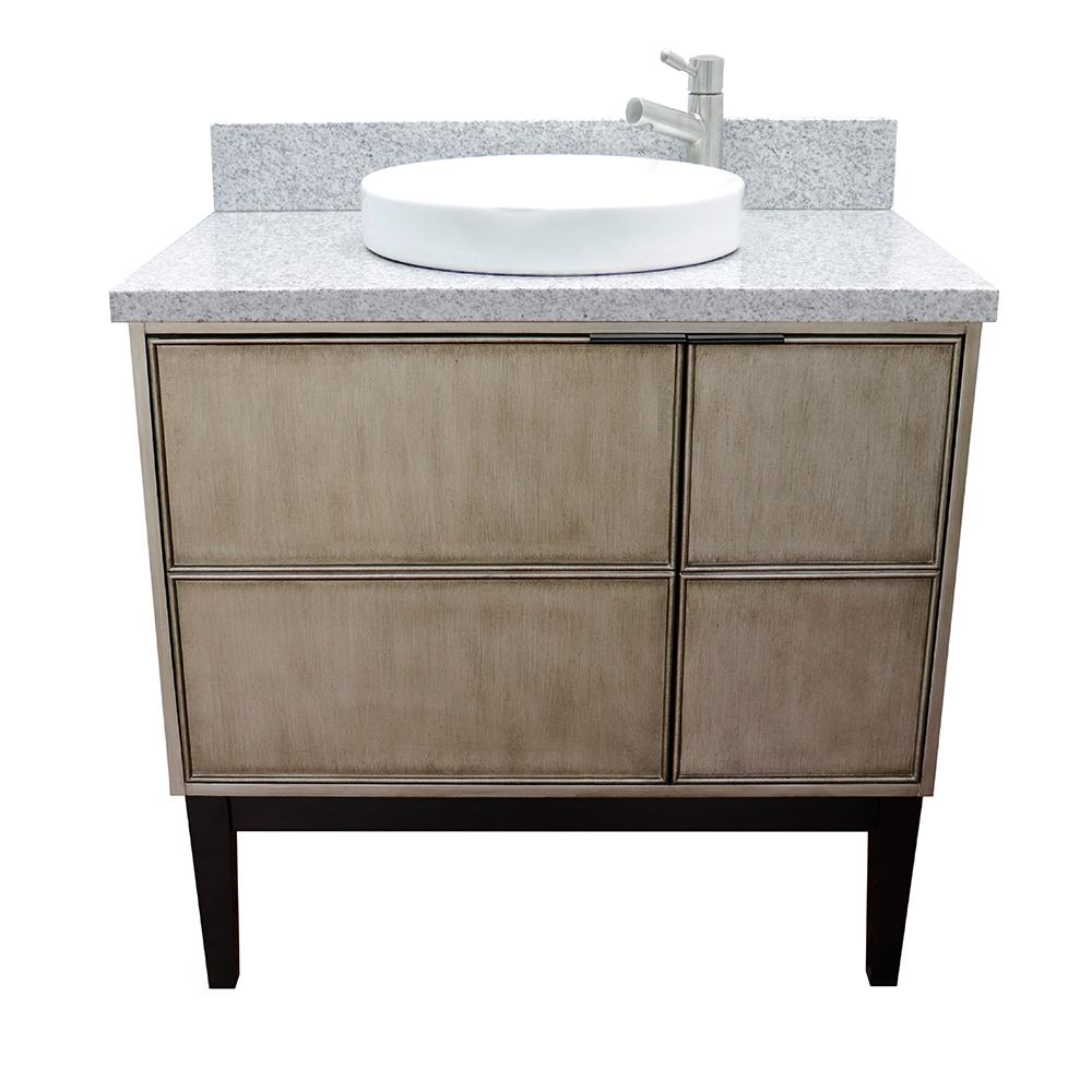 37" Single Vanity In Linen Brown Finish Top With Gray Granite And Round Sink - Luxe Bathroom Vanities