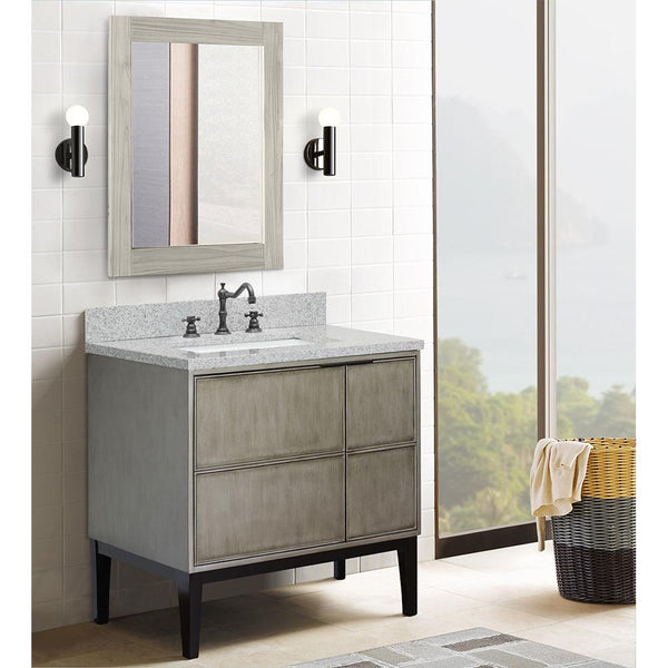 37" Single Vanity In Linen Brown Finish Top With Gray Granite And Rectangle Sink - Luxe Bathroom Vanities