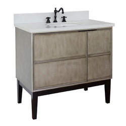 37" Single Vanity In Linen Brown Finish Top With White Quartz And Oval Sink - Luxe Bathroom Vanities