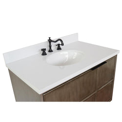 37" Single Vanity In Linen Brown Finish Top With White Quartz And Oval Sink - Luxe Bathroom Vanities