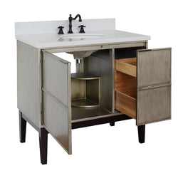 37" Single Vanity In Linen Brown Finish Top With White Quartz And Oval Sink - Luxe Bathroom Vanities