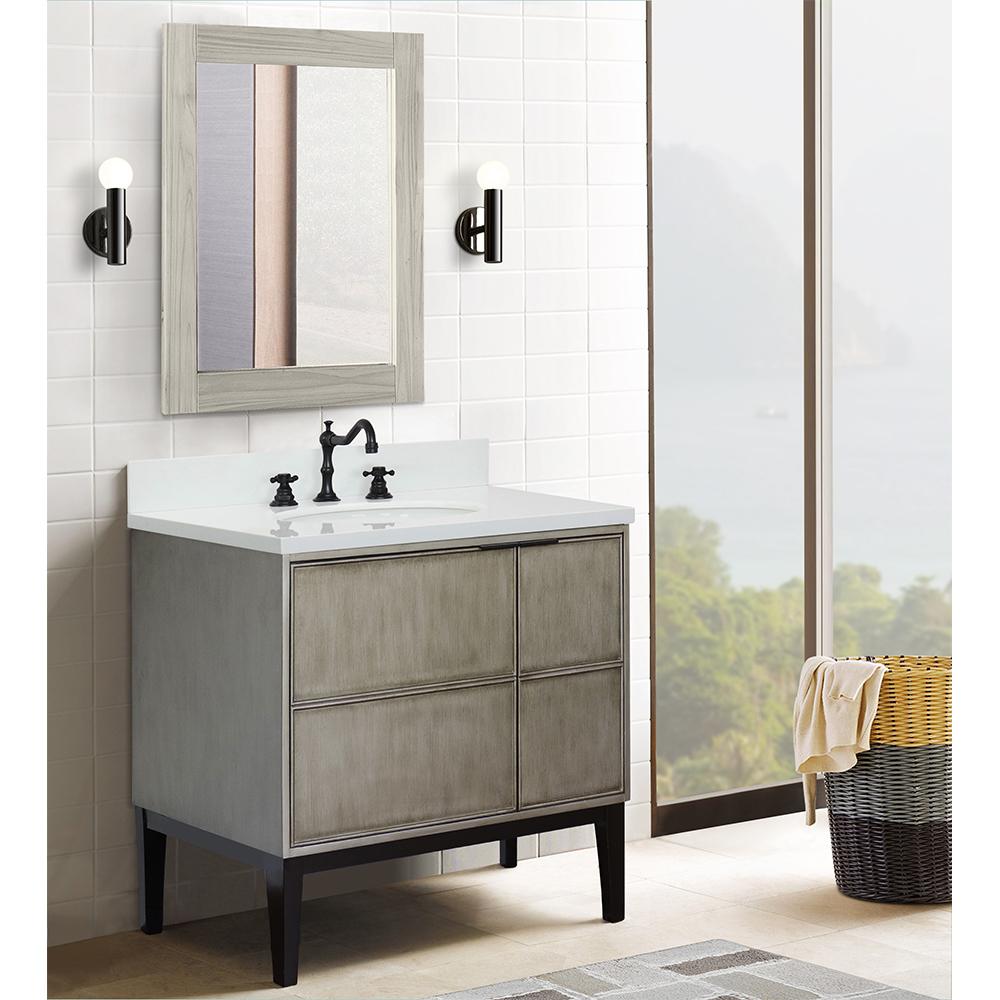 37" Single Vanity In Linen Brown Finish Top With White Quartz And Oval Sink - Luxe Bathroom Vanities