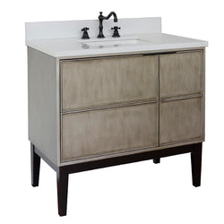 37" Single Vanity In Linen Brown Finish Top With White Quartz And Rectangle Sink - Luxe Bathroom Vanities