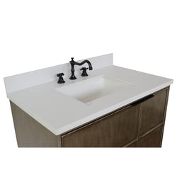 37" Single Vanity In Linen Brown Finish Top With White Quartz And Rectangle Sink - Luxe Bathroom Vanities