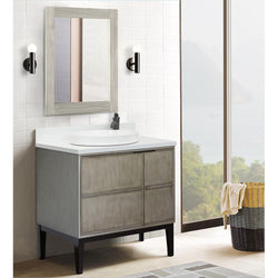 37" Single Vanity In Linen Brown Finish Top With White Quartz And Round Sink - Luxe Bathroom Vanities