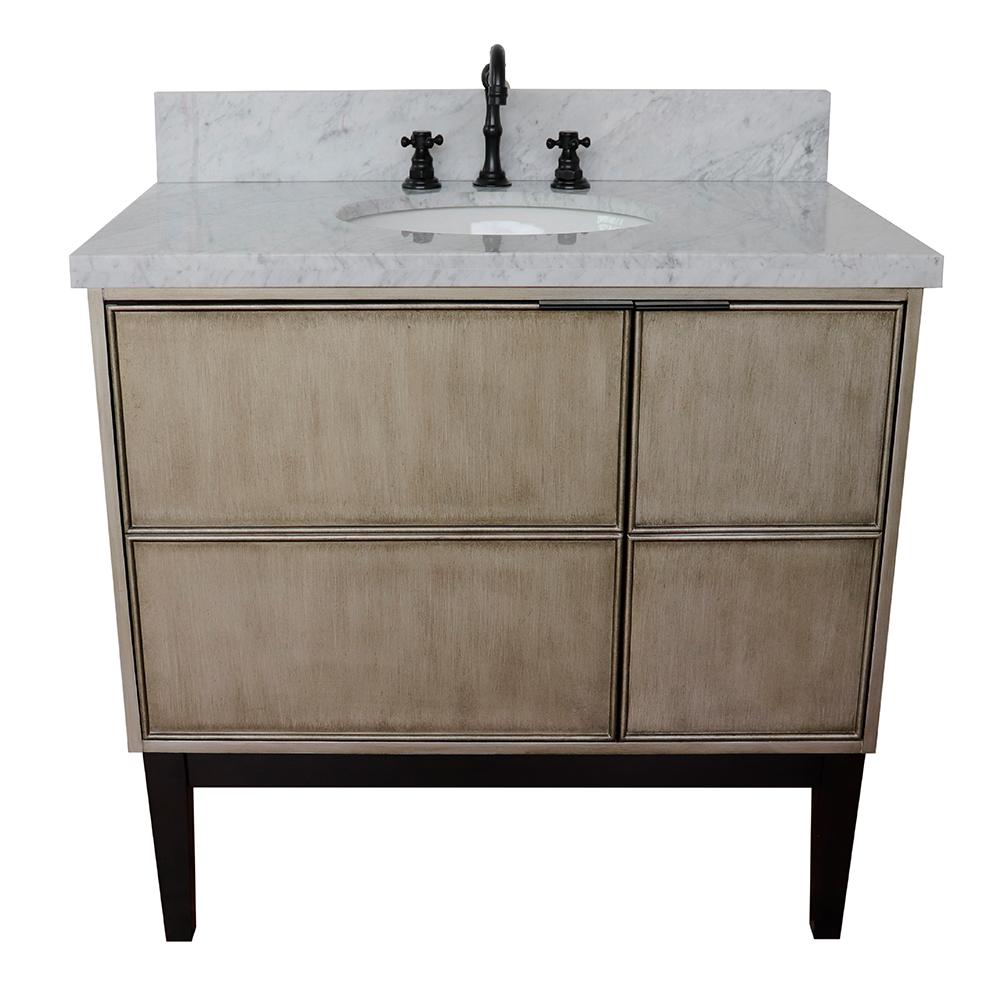 37" Single Vanity In Linen Brown Finish Top With White Carrara And Oval Sink - Luxe Bathroom Vanities