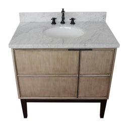 37" Single Vanity In Linen Brown Finish Top With White Carrara And Oval Sink - Luxe Bathroom Vanities