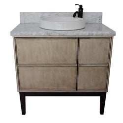 37" Single Vanity In Linen Brown Finish Top With White Carrara And Round Sink - Luxe Bathroom Vanities