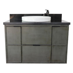 37" Single Wall Mount Vanity In Linen Gray Finish Top With Black Galaxy And Round Sink - Luxe Bathroom Vanities