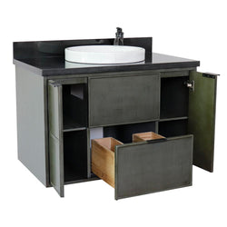 37" Single Wall Mount Vanity In Linen Gray Finish Top With Black Galaxy And Round Sink - Luxe Bathroom Vanities