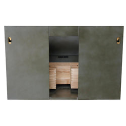 37" Single Wall Mount Vanity In Linen Gray Finish Top With Black Galaxy And Round Sink - Luxe Bathroom Vanities