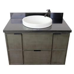 37" Single Wall Mount Vanity In Linen Gray Finish Top With Black Galaxy And Round Sink - Luxe Bathroom Vanities