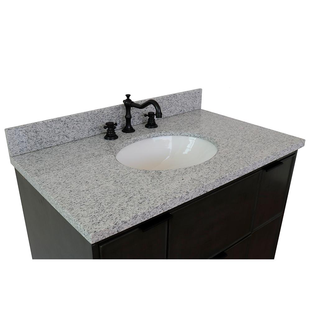 37" Single Wall Mount Vanity In Linen Gray Finish Top With Gray Granite And Oval Sink - Luxe Bathroom Vanities