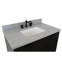 37" Single Wall Mount Vanity In Linen Gray Finish Top With Gray Granite And Rectangle Sink - Luxe Bathroom Vanities
