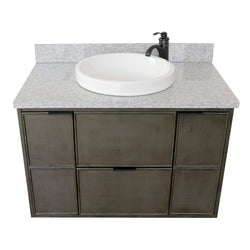 37" Single Wall Mount Vanity In Linen Gray Finish Top With Gray Granite And Round Sink - Luxe Bathroom Vanities