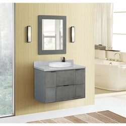 37" Single Wall Mount Vanity In Linen Gray Finish Top With Gray Granite And Round Sink - Luxe Bathroom Vanities