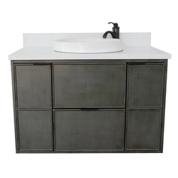 37" Single Wall Mount Vanity In Linen Gray Finish Top With White Quartz And Round Sink - Luxe Bathroom Vanities