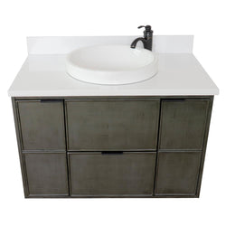 37" Single Wall Mount Vanity In Linen Gray Finish Top With White Quartz And Round Sink - Luxe Bathroom Vanities