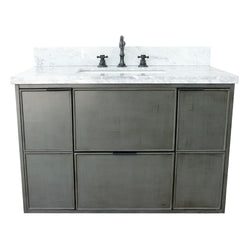 37" Single Wall Mount Vanity In Linen Gray Finish Top With White Carrara And Rectangle Sink - Luxe Bathroom Vanities