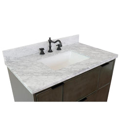 37" Single Wall Mount Vanity In Linen Gray Finish Top With White Carrara And Rectangle Sink - Luxe Bathroom Vanities