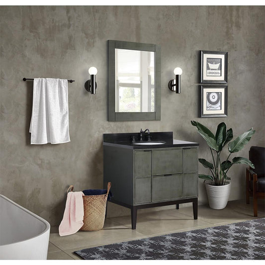 37" Single Vanity In Linen Gray Finish Top With Black Galaxy And Oval Sink - Luxe Bathroom Vanities